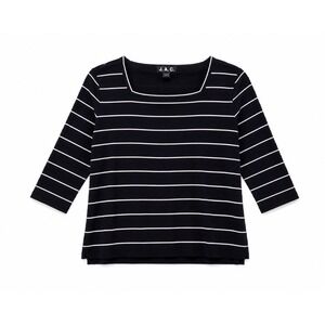 JAC Womens Black White Stripe Knit Sweater Square Neck 3/4 Sleeve Size M